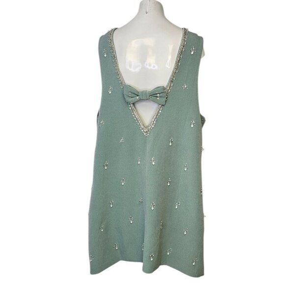 Anthropologie Atsu Crystal-Embellished Bow Mini Dress, Blue, Open Back, Party,2X - Picture 3 of 12